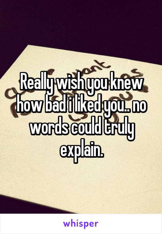 Really wish you knew how bad i liked you.. no words could truly explain.