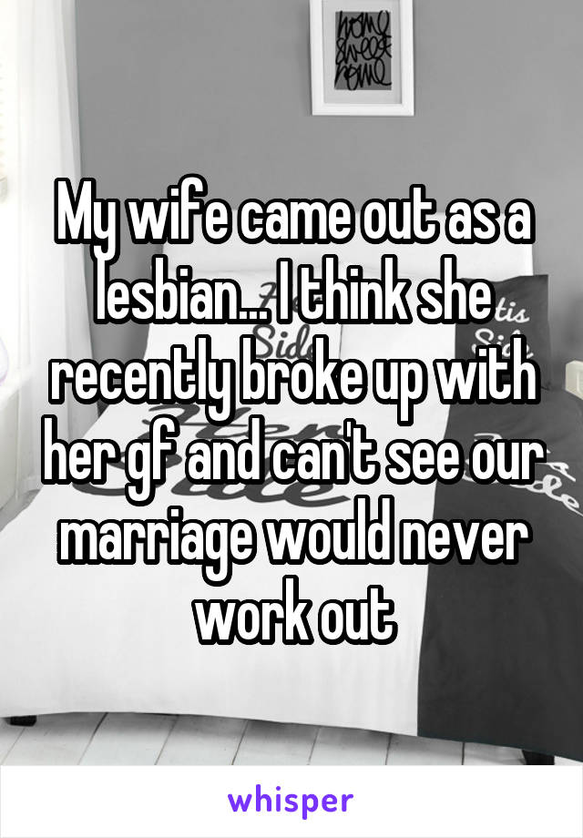 My wife came out as a lesbian... I think she recently broke up with her gf and can't see our marriage would never work out