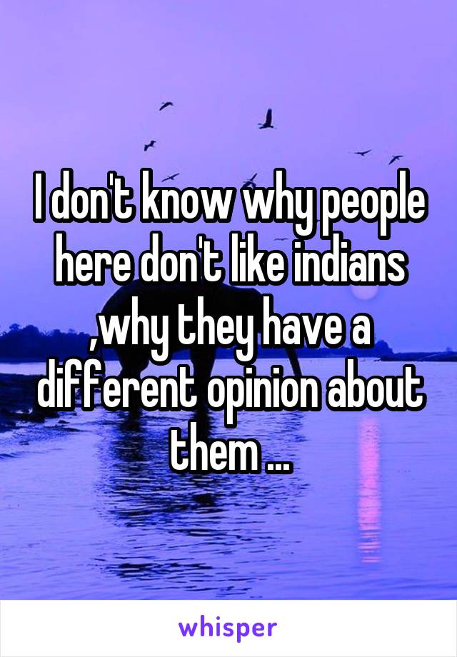 I don't know why people here don't like indians ,why they have a different opinion about them ...