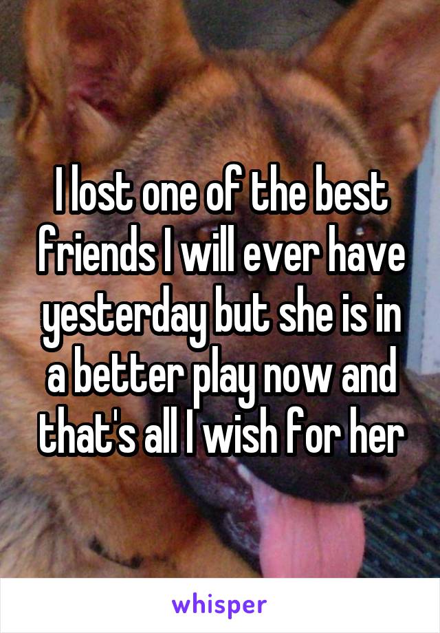 I lost one of the best friends I will ever have yesterday but she is in a better play now and that's all I wish for her