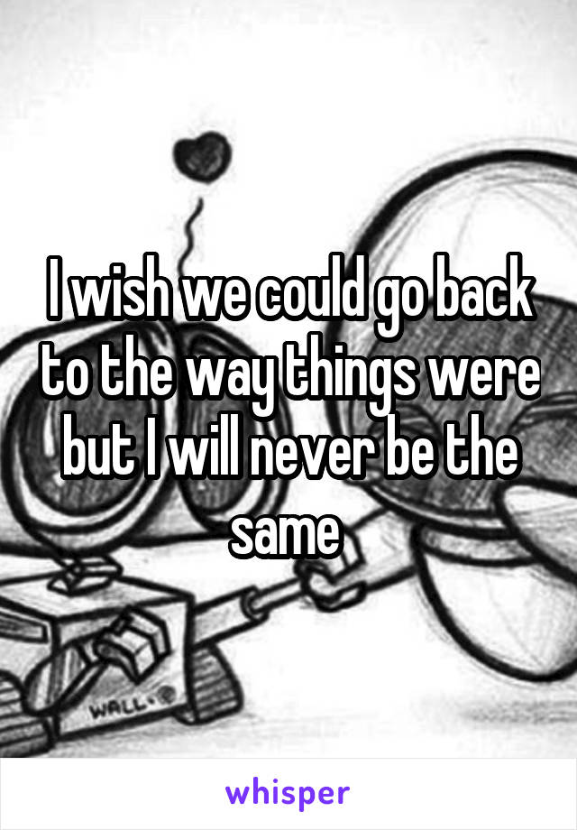 I wish we could go back to the way things were but I will never be the same 