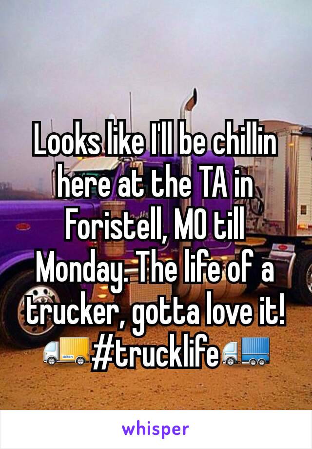 Looks like I'll be chillin here at the TA in Foristell, MO till Monday. The life of a trucker, gotta love it!
🚚#trucklife🚛