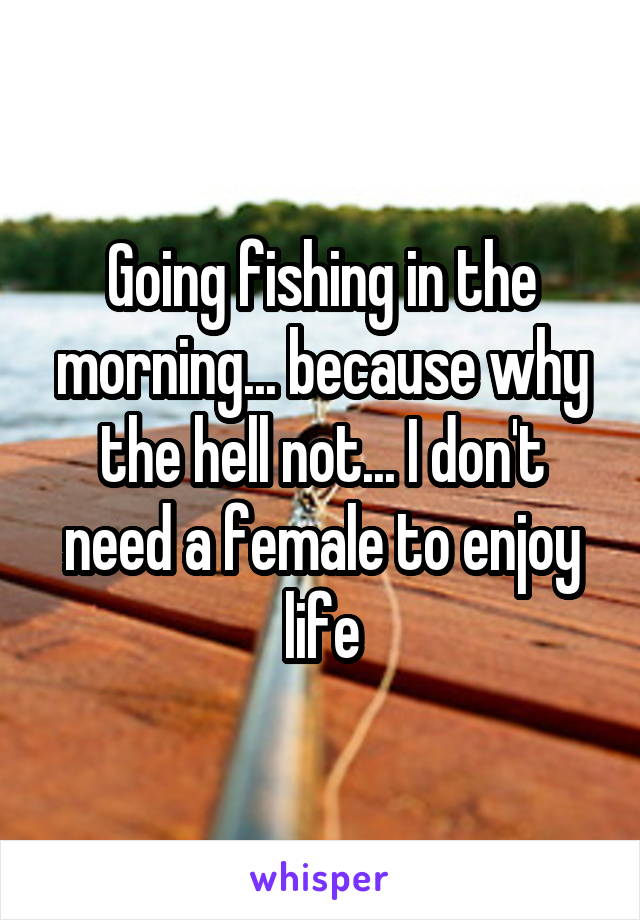 Going fishing in the morning... because why the hell not... I don't need a female to enjoy life