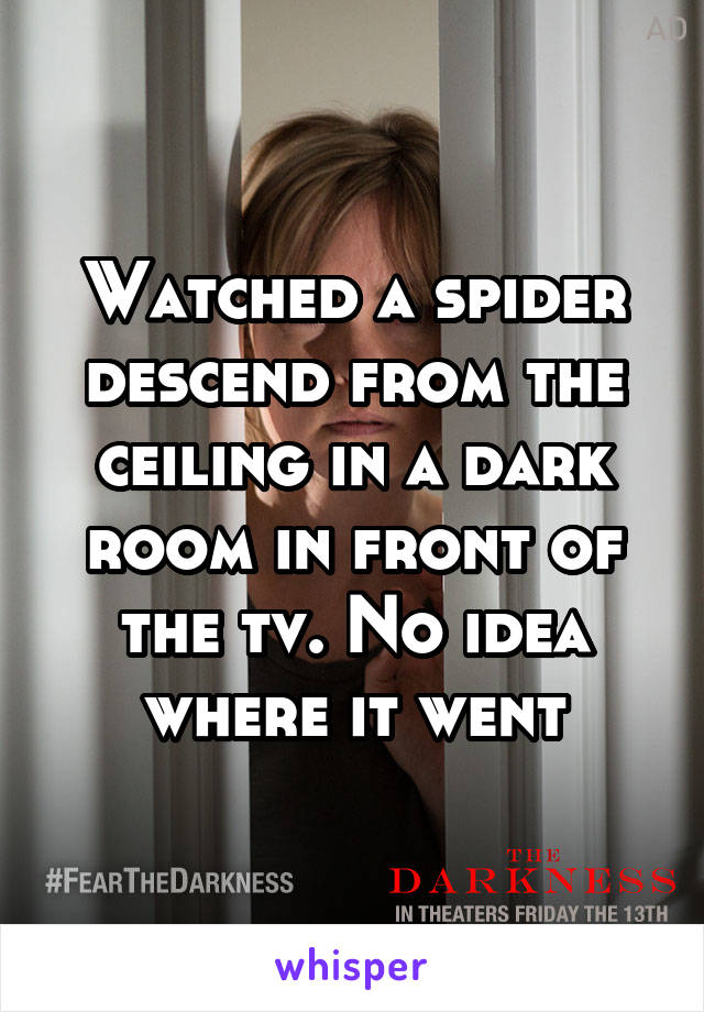 Watched a spider descend from the ceiling in a dark room in front of the tv. No idea where it went