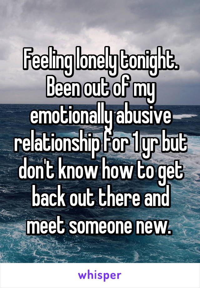 Feeling lonely tonight. Been out of my emotionally abusive relationship for 1 yr but don't know how to get back out there and meet someone new. 