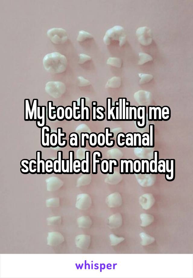 My tooth is killing me
Got a root canal scheduled for monday