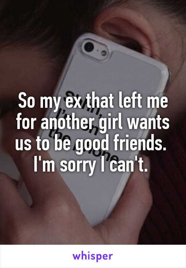 So my ex that left me for another girl wants us to be good friends. 
I'm sorry I can't. 