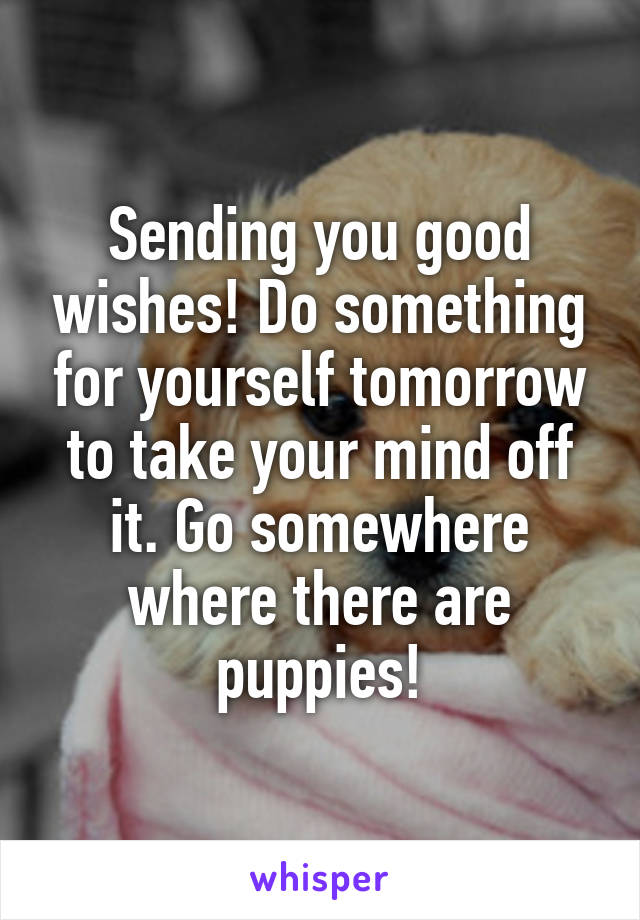 Sending you good wishes! Do something for yourself tomorrow to take your mind off it. Go somewhere where there are puppies!