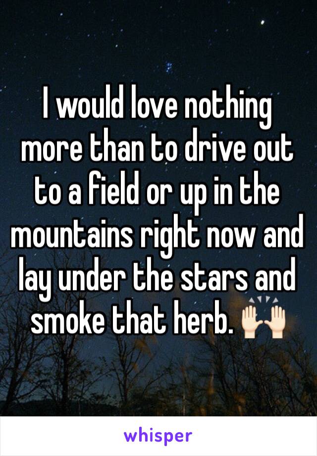 I would love nothing more than to drive out to a field or up in the mountains right now and lay under the stars and smoke that herb. 🙌🏻  