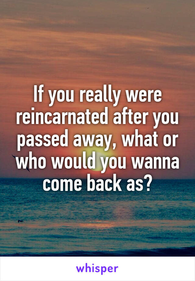 If you really were reincarnated after you passed away, what or who would you wanna come back as?