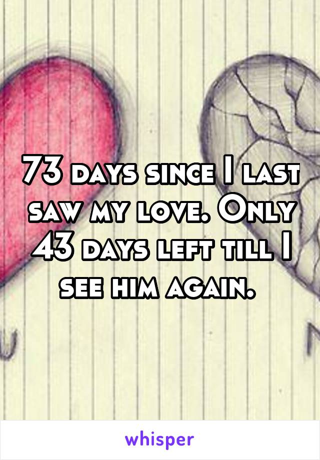 73 days since I last saw my love. Only 43 days left till I see him again. 