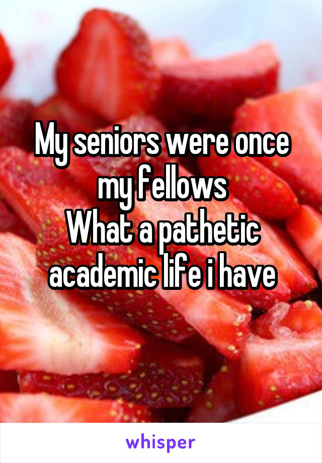 My seniors were once my fellows
What a pathetic academic life i have
