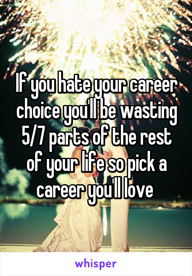 If you hate your career choice you'll be wasting 5/7 parts of the rest of your life so pick a career you'll love 