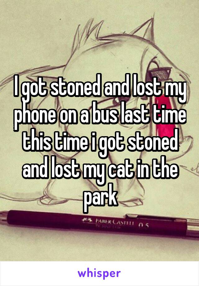 I got stoned and lost my phone on a bus last time this time i got stoned and lost my cat in the park