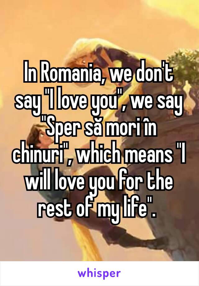 In Romania, we don't say "I love you", we say "Sper să mori în chinuri", which means "I will love you for the rest of my life". 