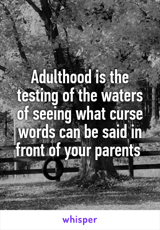 Adulthood is the testing of the waters of seeing what curse words can be said in front of your parents 