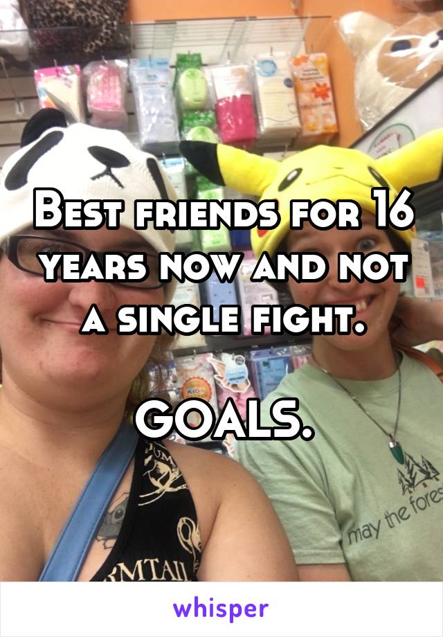 Best friends for 16 years now and not a single fight.

GOALS.