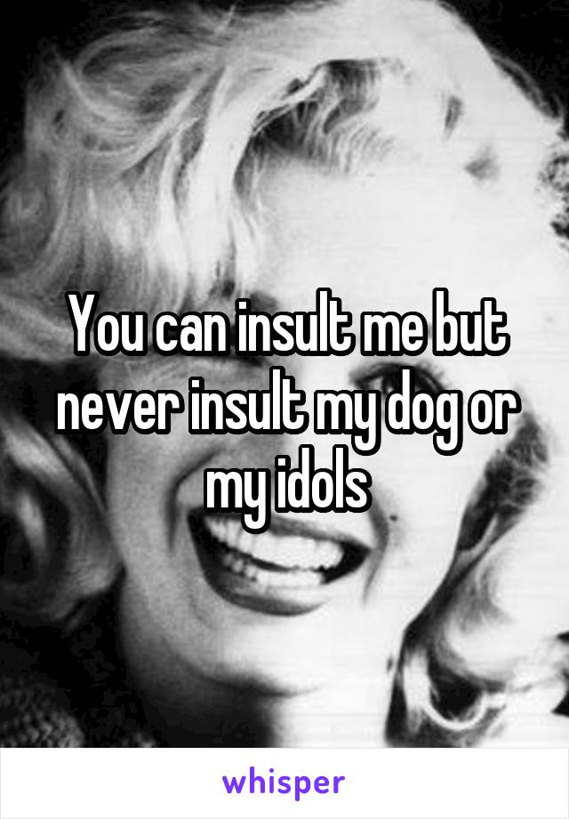 You can insult me but never insult my dog or my idols