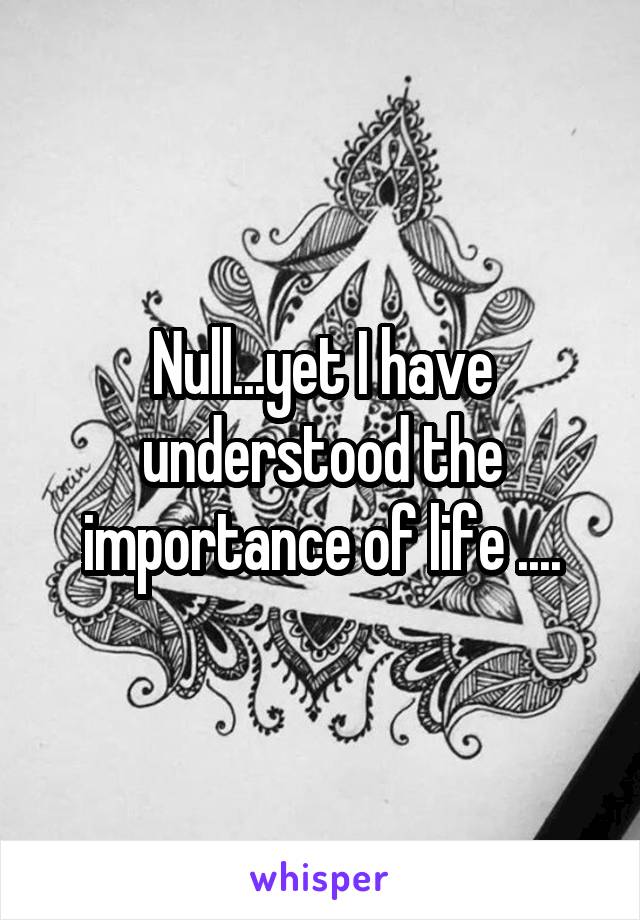 Null...yet I have understood the importance of life ....