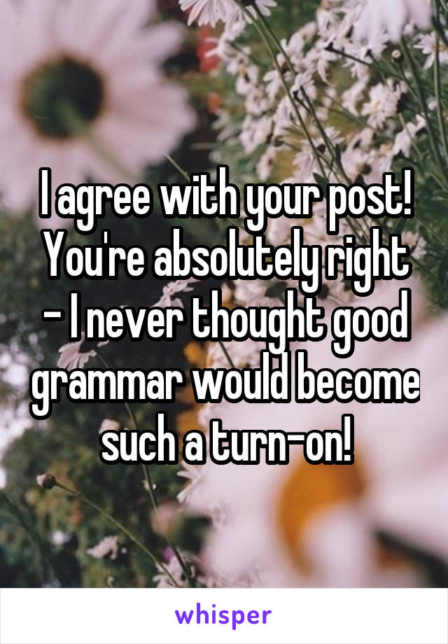 I agree with your post! You're absolutely right - I never thought good grammar would become such a turn-on!