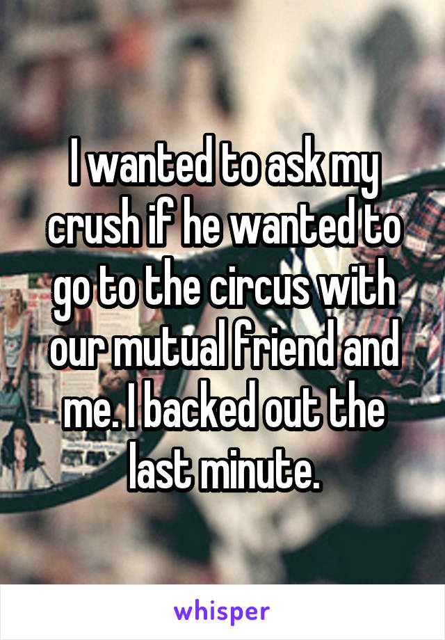 I wanted to ask my crush if he wanted to go to the circus with our mutual friend and me. I backed out the last minute.