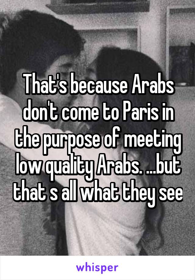 That's because Arabs don't come to Paris in the purpose of meeting low quality Arabs. ...but that s all what they see