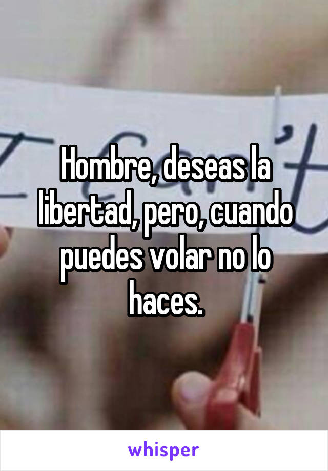 Hombre, deseas la libertad, pero, cuando puedes volar no lo haces.