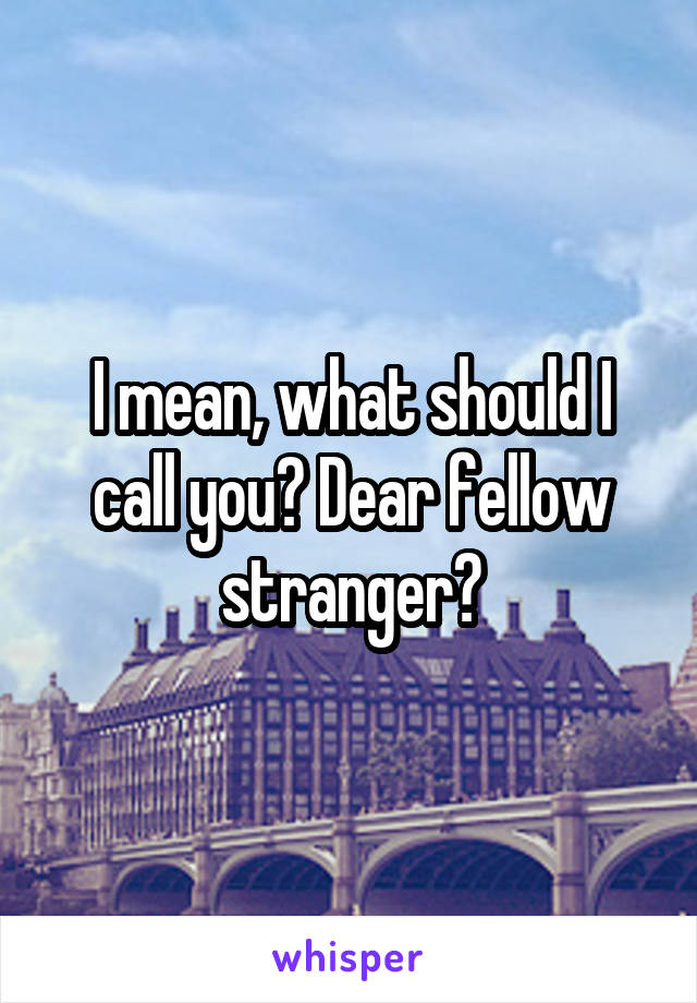 I mean, what should I call you? Dear fellow stranger?