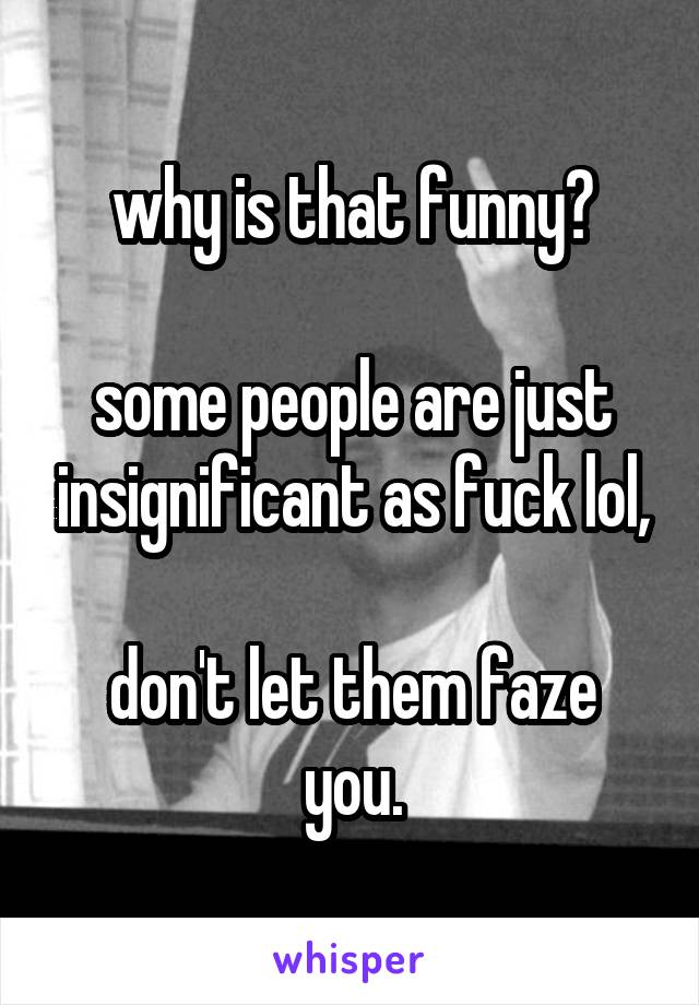 why is that funny?

some people are just insignificant as fuck lol,

don't let them faze you.