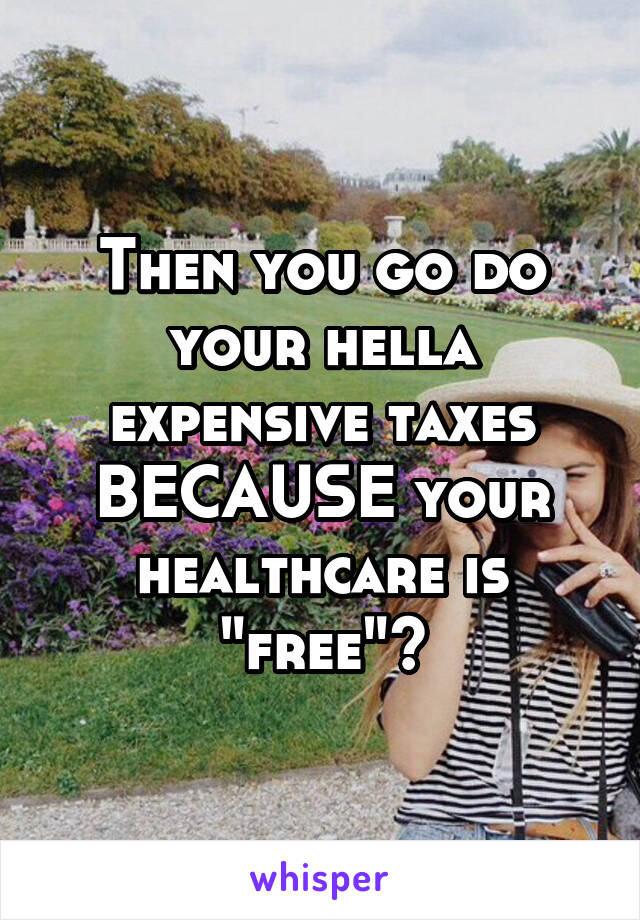 Then you go do your hella expensive taxes BECAUSE your healthcare is "free"?