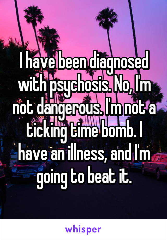 I have been diagnosed with psychosis. No, I'm not dangerous. I'm not a ticking time bomb. I have an illness, and I'm going to beat it.