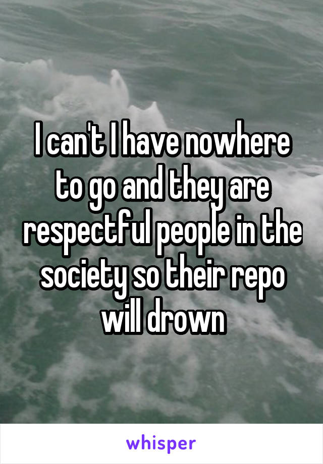 I can't I have nowhere to go and they are respectful people in the society so their repo will drown