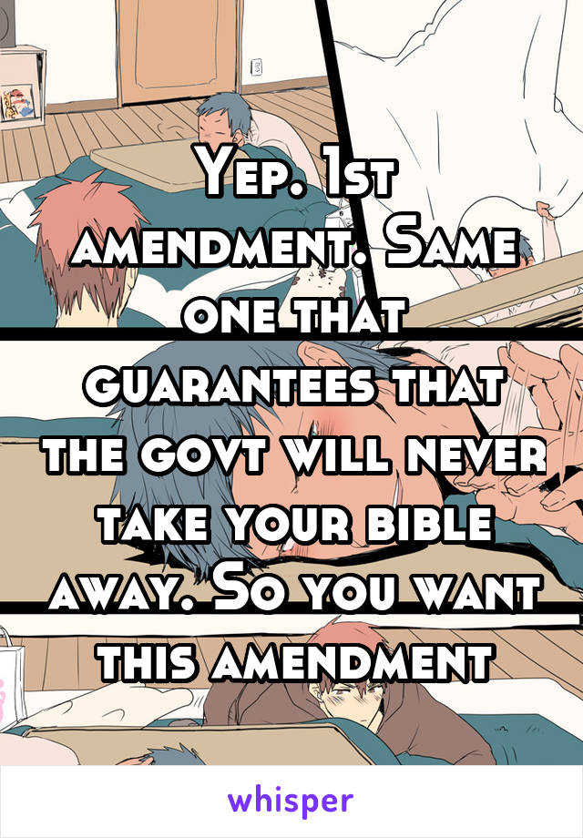 Yep. 1st amendment. Same one that guarantees that the govt will never take your bible away. So you want this amendment