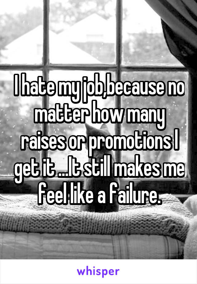 I hate my job,because no matter how many raises or promotions I get it ...It still makes me feel like a failure.