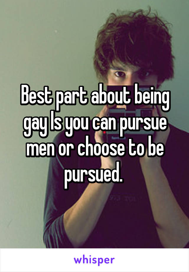 Best part about being gay Is you can pursue men or choose to be pursued. 