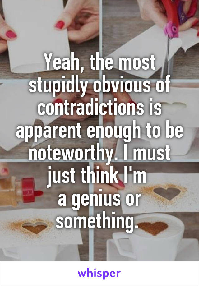 Yeah, the most stupidly obvious of contradictions is apparent enough to be noteworthy. I must just think I'm 
a genius or something. 