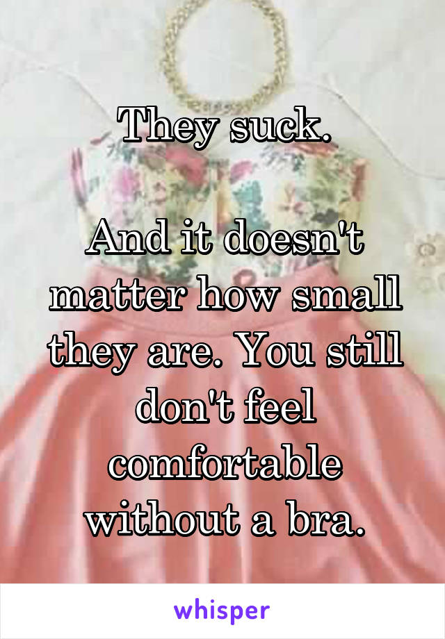 They suck.

And it doesn't matter how small they are. You still don't feel comfortable without a bra.