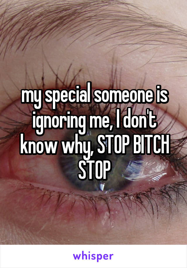 my special someone is ignoring me, I don't know why, STOP BITCH STOP