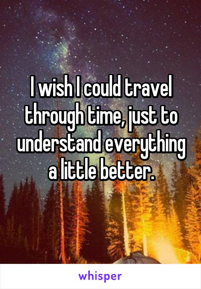 I wish I could travel through time, just to understand everything a little better.
