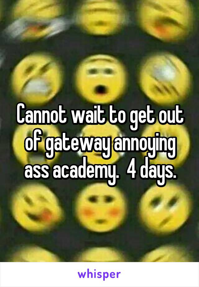Cannot wait to get out of gateway annoying ass academy.  4 days.