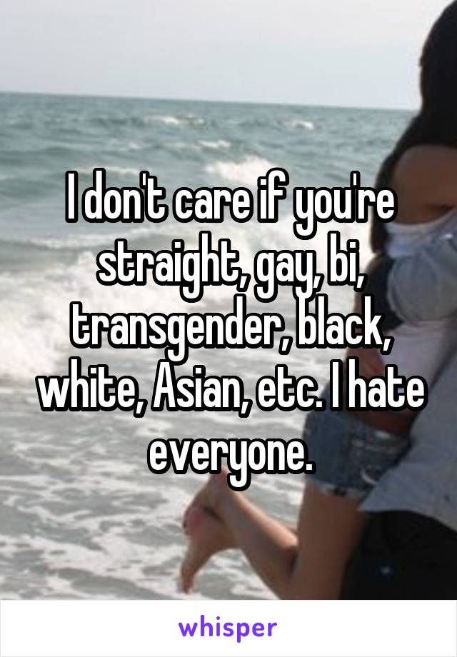 I don't care if you're straight, gay, bi, transgender, black, white, Asian, etc. I hate everyone.