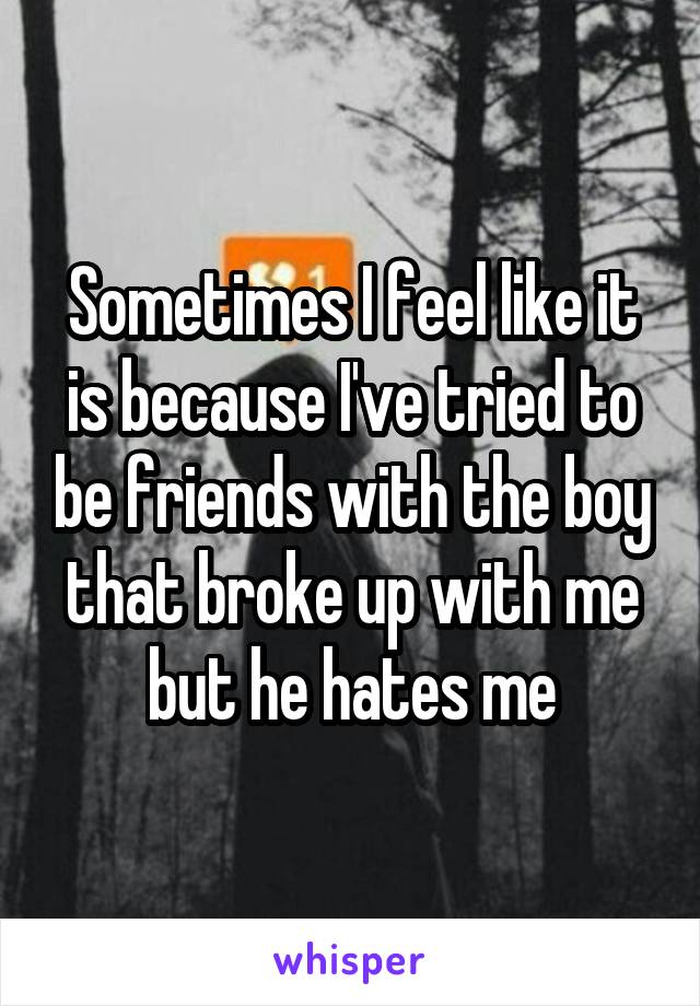 Sometimes I feel like it is because I've tried to be friends with the boy that broke up with me but he hates me