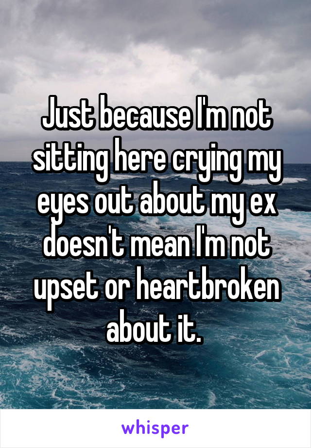 Just because I'm not sitting here crying my eyes out about my ex doesn't mean I'm not upset or heartbroken about it. 