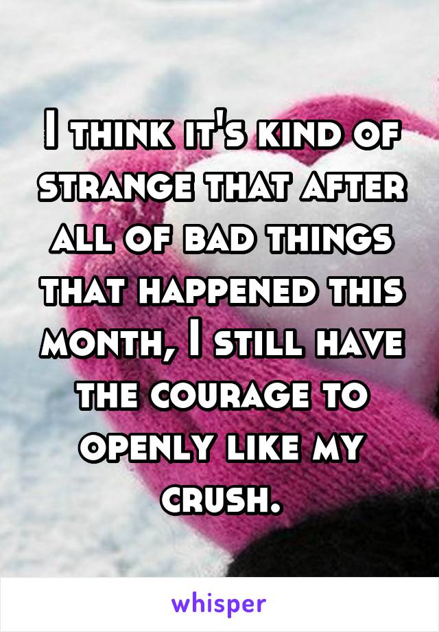 I think it's kind of strange that after all of bad things that happened this month, I still have the courage to openly like my crush.