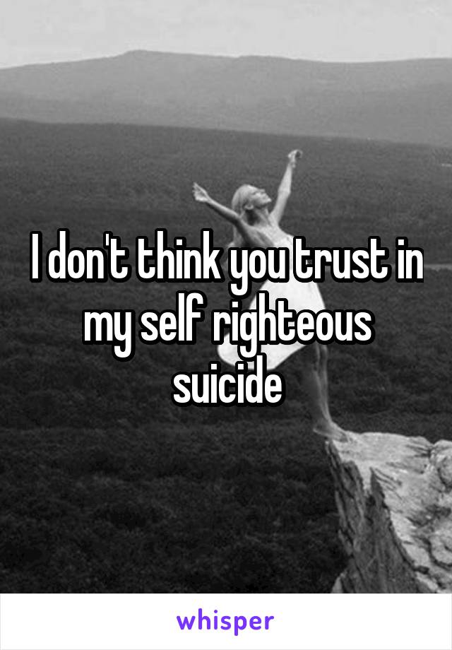 I don't think you trust in my self righteous suicide