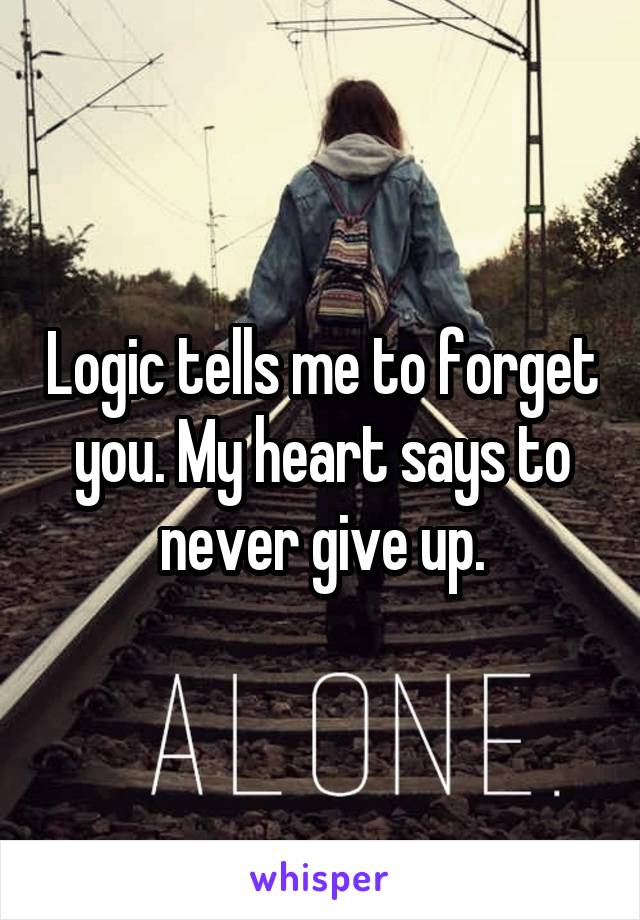 Logic tells me to forget you. My heart says to never give up.