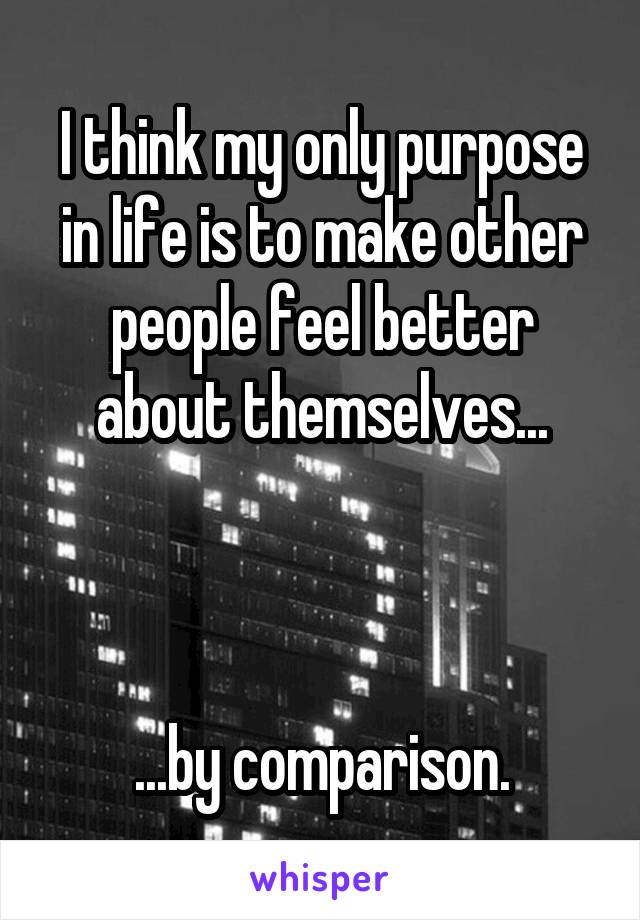 I think my only purpose in life is to make other people feel better about themselves...



...by comparison.