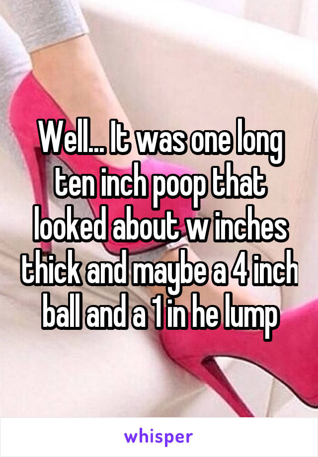 Well... It was one long ten inch poop that looked about w inches thick and maybe a 4 inch ball and a 1 in he lump