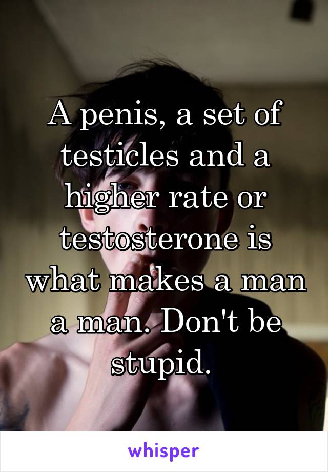 A penis, a set of testicles and a higher rate or testosterone is what makes a man a man. Don't be stupid. 