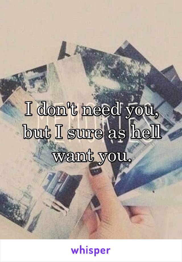 I don't need you, but I sure as hell want you.